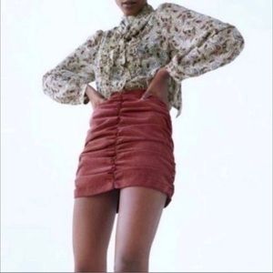 Zara Micro Mini Skirt Corduroy Ruched Burgundy Brick Red Women’s Size Medium